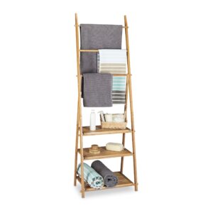 Relaxdays Bamboo Towel Rack Folding Small Clothes Stand with 3 Shelves