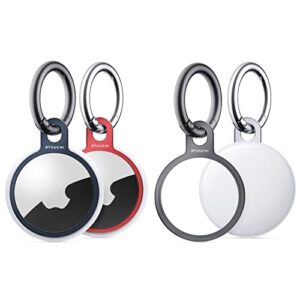 [4Pack] Stouchi AirTag Keyring Aviation Aluminum Air Tag Case Holder Cover with 4 Keychains Simple Set-up Slim Design for AirTags Key Finder Air Tags Accessories