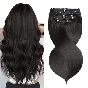 YILITE Hair Extensions Clip in Real Hair Off Black Double Weft Invisible 8Pcs/Pack 120g Remy Human Hair Silky Straight Human Hair Extensions Clip in Full Head ( 20inches #1B Off Black)