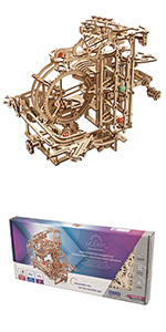 UGEARS Wooden Marble Run Kit 3D Puzzle Wood Marble Run Stepped Hoist with 3-Stepped Lift Mechanism