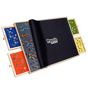 Puzzle Ready Jigsaw Board with Colourful Drawers & Cover Mat - 24” X 30” Wooden Puzzle Board for 1000 Pieces Jigsaw Puzzle - Portable Jigsaw organiser for Adults & Childre
