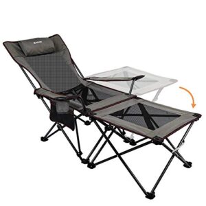 XGEAR Camping Chairs Folding Reclining Portable Chair with Cup Holder Detachable Side Table and Carry Bag