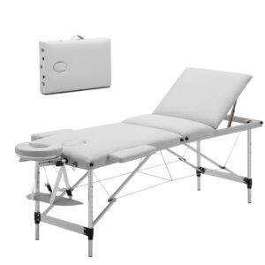 Meerveil Portable Massage Table Folding Therapy Bed Lightweight Massage Table 3/2 Zones with Height-Adjustable Aluminium Feet