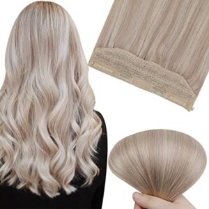Easyouth Wire Hair Extensions Highlight Blonde Hair Fish Wire Extensions 16 Inch 80g Secret Hair Extensions Wire Hair Ash Blonde