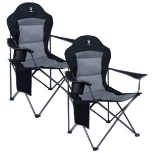 EVER ADVANCED Camping Chairs for Adults Set of 2 Supports 150kg Luxury Big Fishing Chairs Outdoor High Back with Arms