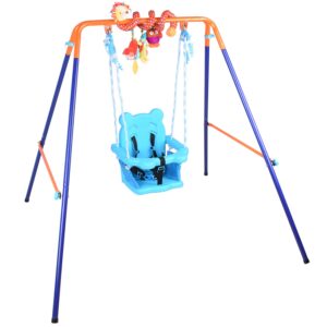 DRM Folding Swing Outdoor Indoor Swing Toddler Swing Set with Support Back Baby Seat+ Baby Spiral Hanging Toys for Baby/Children's Gif