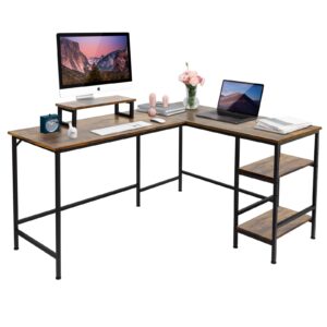 Rayxemdacphotoel L-Shaped Office Desk，Corner Computer Desk with Storage Shelves