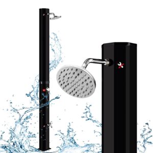 LARS360 35L Solar Garden Shower System Water Temperature up to 60°C Solar Shower with 180° Rotating Rain Shower Head and Garden Hose Connection Pool Shower Black and Silve