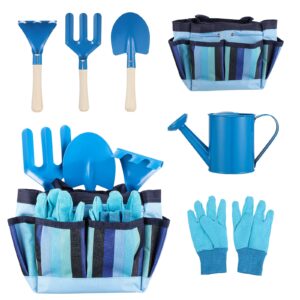 OUNONA Gardening Tools For Kids with Garden Tool Bag Tote Children Gardening (Blue)